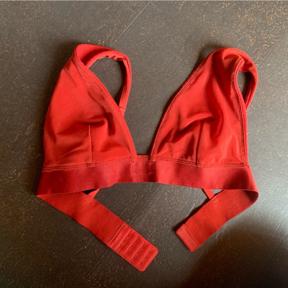 SKIMS Cotton Plunge Bralette - Ruby - Medium